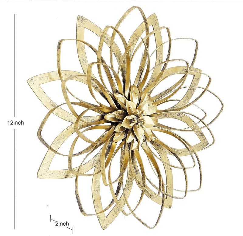 Remenna Metal Flowers Wall Decor, Metal Rustic Wall Art Decoration Farmhouse Wall Decorations Multiple Floral Hanging Decor for Bathroom Living Room Home Office Garden Kitchen (Rustic Gold - 2) - Image 3